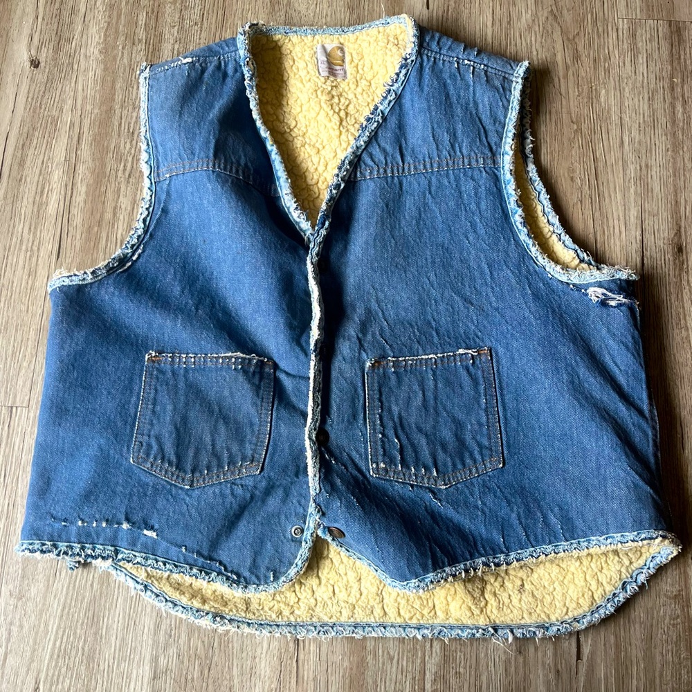 Vintage Carhartt Denim Sherpa Work Vest